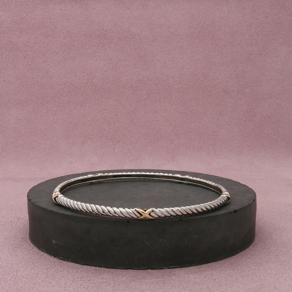 alwand vahan sterling silver & 14k gold x cable stack bangle bracelet size 8in